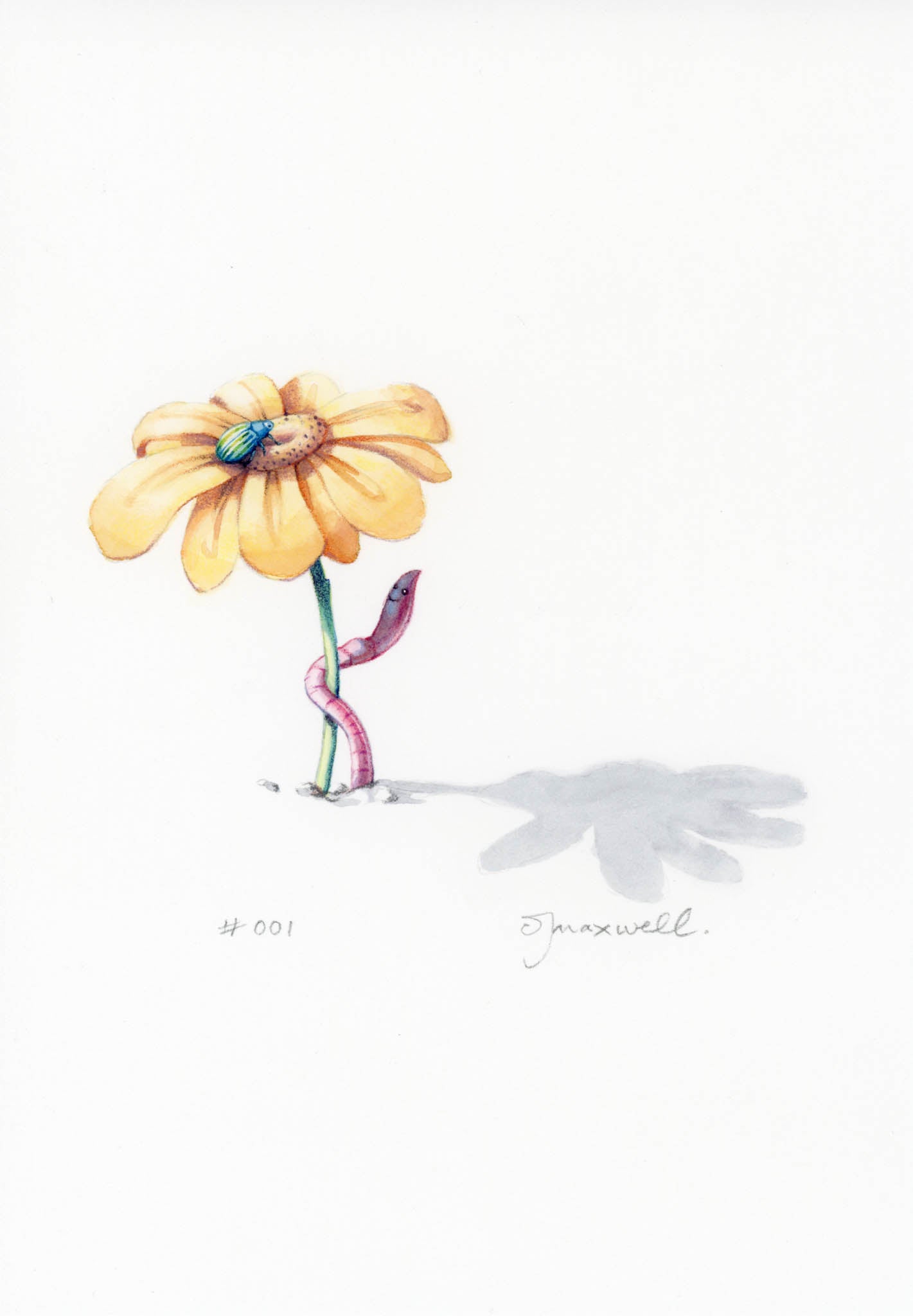 A5 Original Spot Illustration - #1 Flower Worm & Beetle