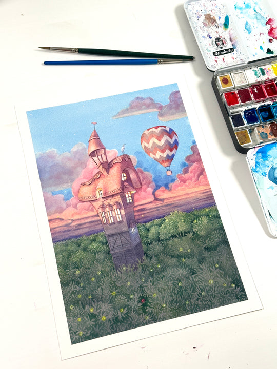 A4 Original Artwork - Watchtower Sunset