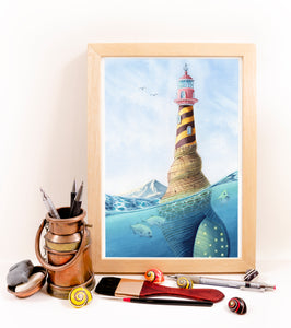 A4 Original Artwork - Lighthouse Shell