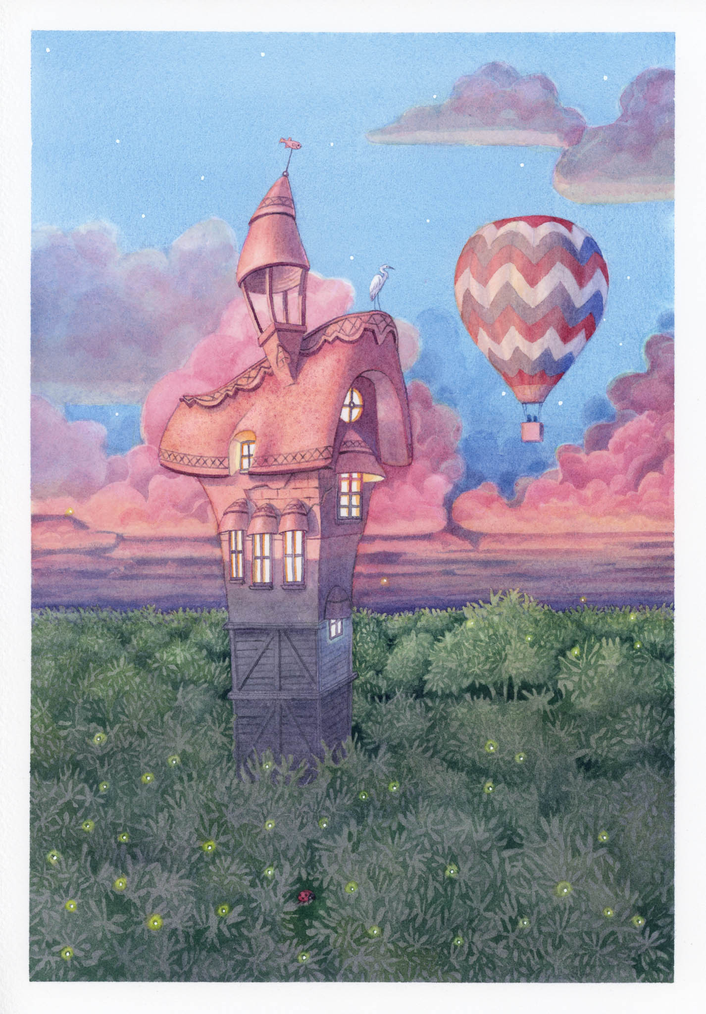 A4 Original Artwork - Watchtower Sunset
