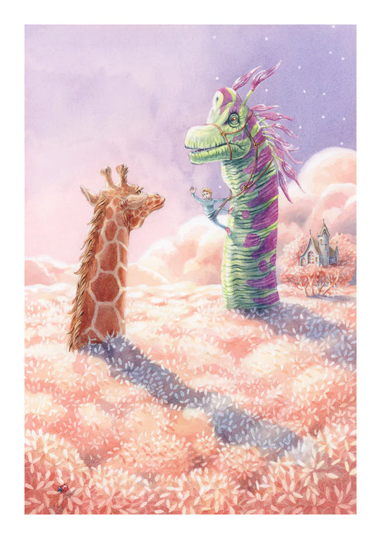 A4 Original Artwork - Giraffe & Brachiosaurus
