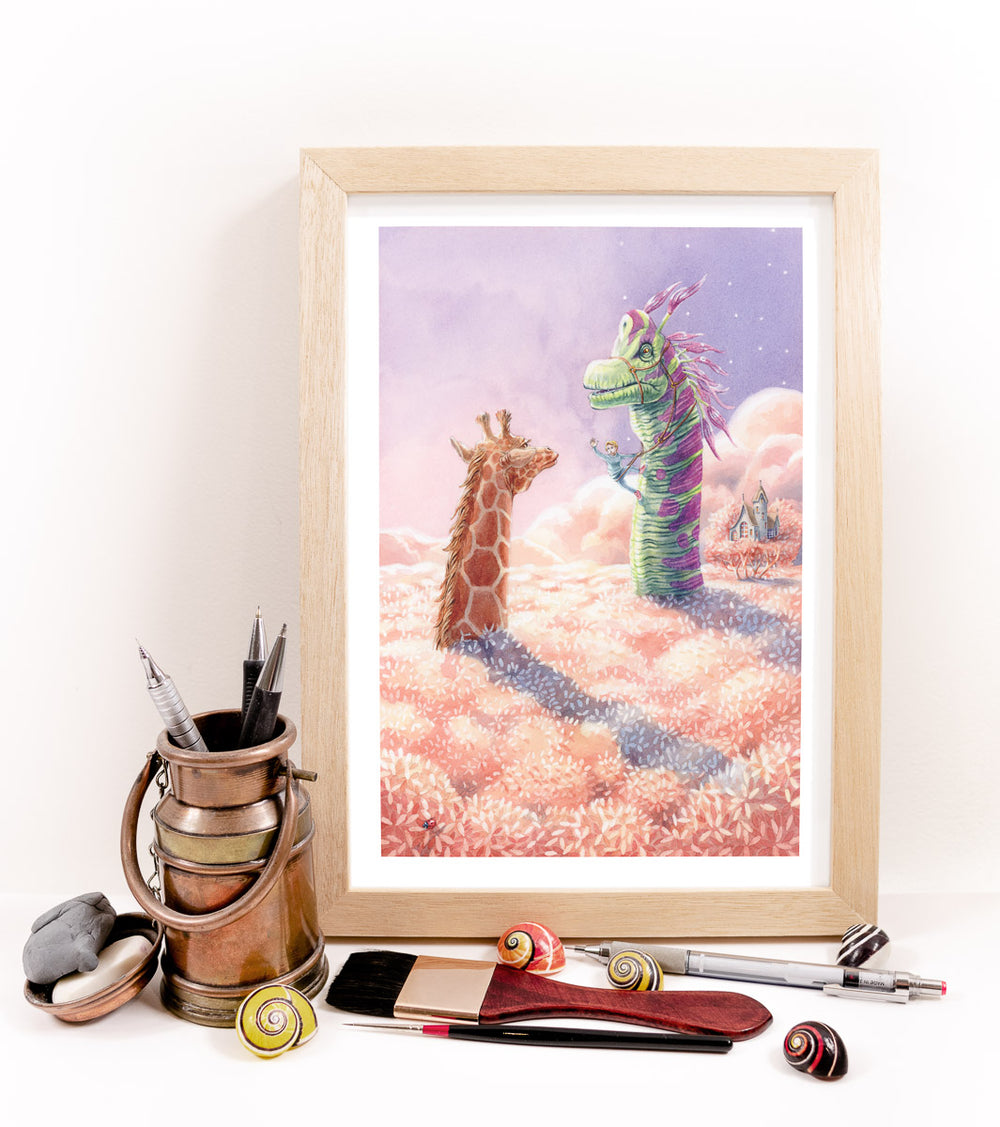 Giraffe & Brachiosaurus Print