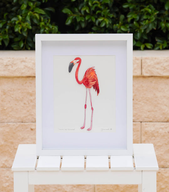 Framed Paper Sculpture - Frank The Flamingo